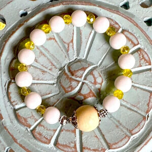White Milky jade beaded handmade bracelet/ pure heart healing crystals